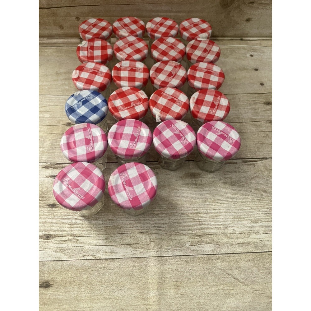 Lot of 22 Empty Mini Bonne Maman 1oz Glass Jars Gingham Lids Crafts Storage - Picture 7 of 7